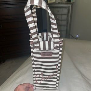 Henri Bendel Wine Bottle Canvas Tote with lavender/pink detail